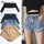 Bermuda girl Short en jean blanc femme jean court kaki jambe large taille élastique Vintage taille haute Short femme été
