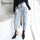 Genayooa High Waist Cotton Korean Blue Mom Jeans Women Pants Autumn Winter Letter Pocket Denim Boyfriend Jeans For Women Female