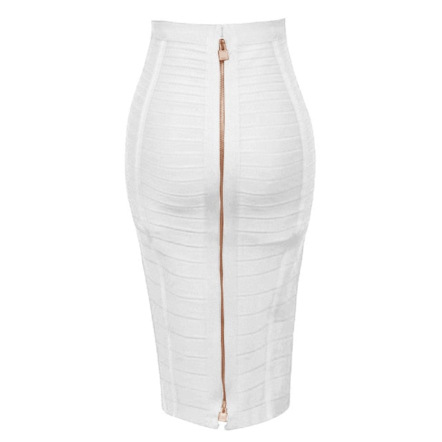 12 Colors Sexy Solid Zipper Orange Blue Black Bandage Skirt Women Elastic Bodycon Summer Plus Size XL XXL Pencil Skirts 58cm