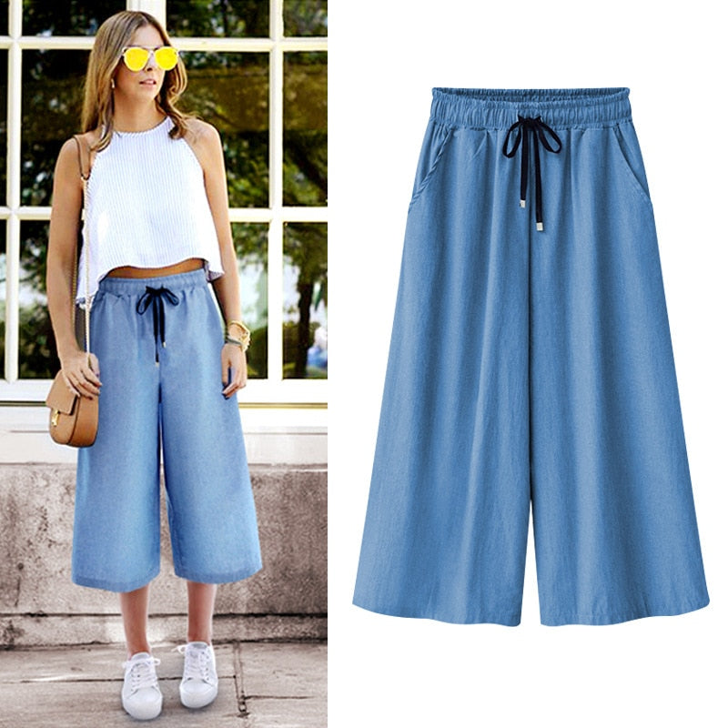 Women Cotton Wide leg Pants Loose Casual High Quality Summer Pants Solid Color Capris Trousers Plus Size M-6XL