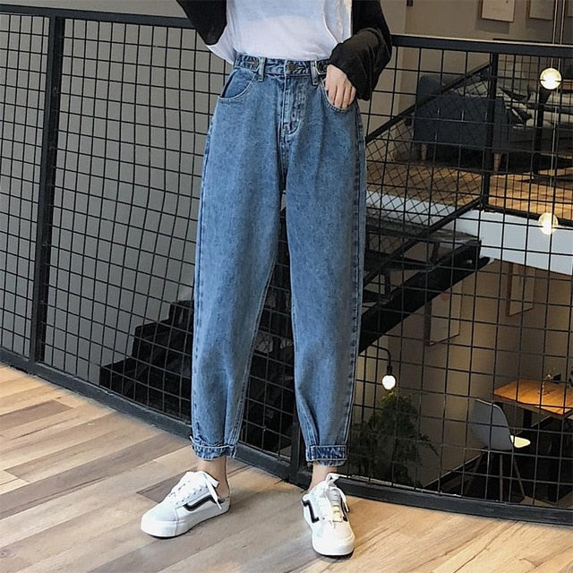 Women 2019 Mom Jeans Harem Jeans Casual Denim Pants Boyfriends Jeans Femme Trousers Ripped Jeans Vintage Retro