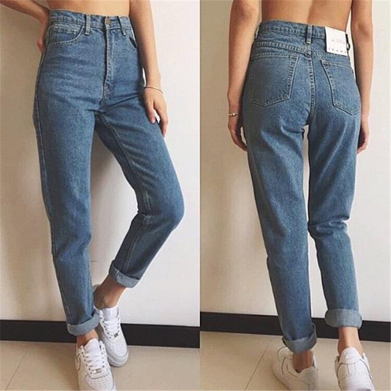 Mom Jeans Light Blue S-3XL Plus Size Ankle-length Cargo Pants 2019 New Autumn Casual Straight Jeans Women Clothing Feminina JD10