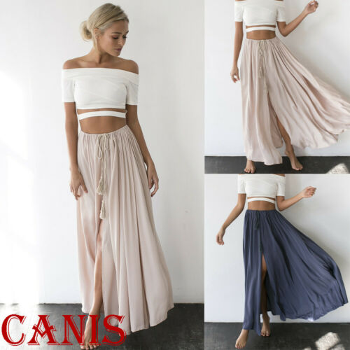 Summer Women's Casual Chiffon BOHO Skirt Solid Color High Waist Bandage Ladies Long Skirt Loose Gypsy Long Maxi Full Skirt