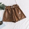 High Waist Elasticity PU Leather Shorts Women Fashion Cool Punk Sashes Short Pants Breathable Fashion Loose Elastic Waist Shorts