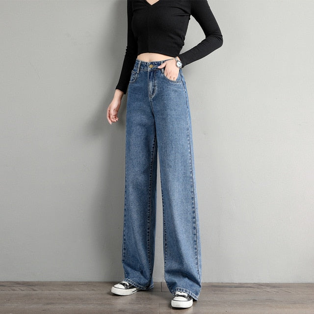 ZSRS Women Jeans Pants Leisure Loose High Waist Vintage wide leg jeans Women Jean Korean Style All-match Simple Full-length