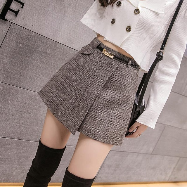 Irregular Woolen Plaid Shorts Skirts For Women 2019 Atumn Winter Office Short Women Plus Size Booty Shorts Feminino