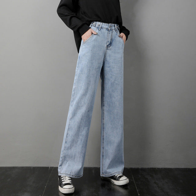 Zsrs 2019 autumn new High Waist Straight Jeans Women autumn blue Casual Loose Wide Leg Jeans Trousers Striped Palazzo Pants