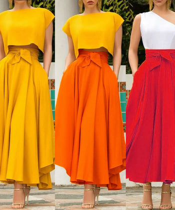 Fashion Women High Waist Flared Pleated Long Skirt Gypsy Maxi Skirt Full Length