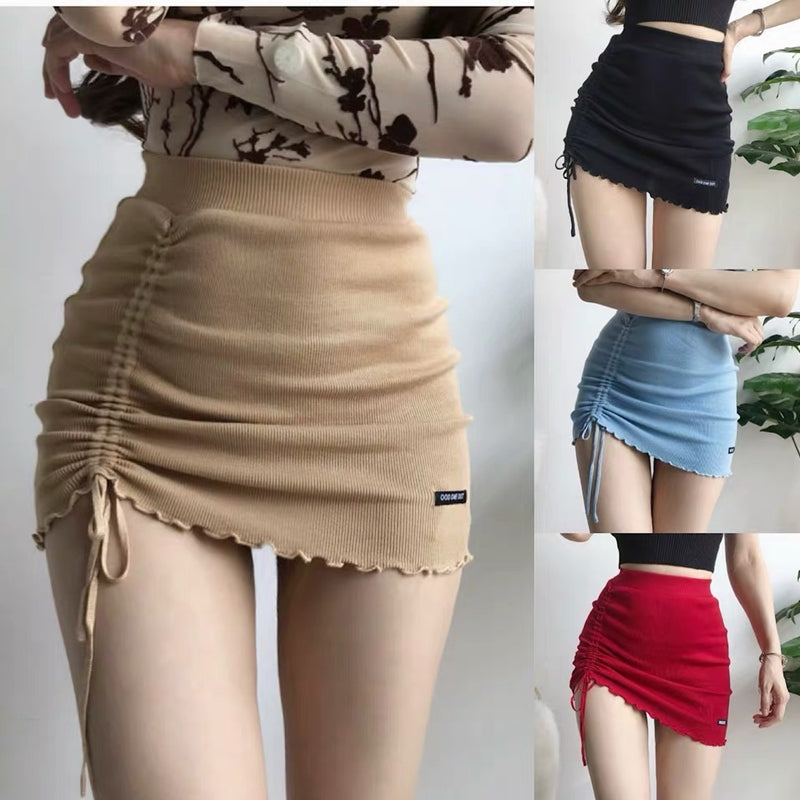 XIBANI Irregular high waist elastic short skirt tight package hip side drawcord knitted mini skirt sexy fashion street