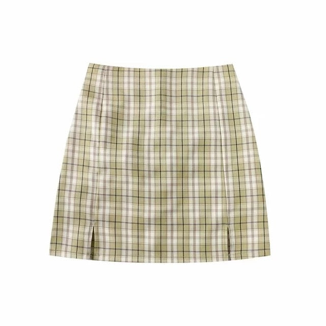 Women Split Details Plaid Mini Skirt with Under Shorts Mini Skort In Check