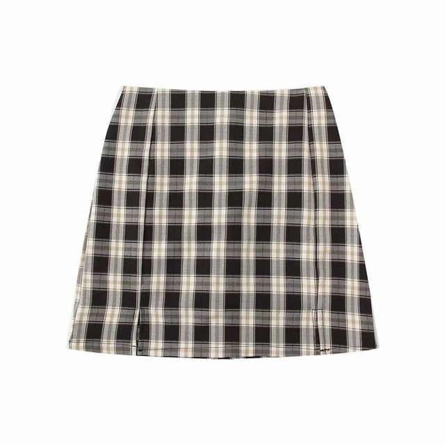 Women Split Details Plaid Mini Skirt with Under Shorts Mini Skort In Check