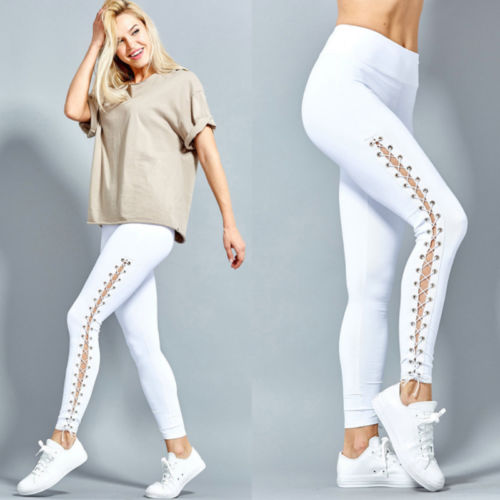 Fashion Women High Waist Lace Up Leggings Pencil Pants Slim Bandage Trousers Gym Fitness Training Track Pants