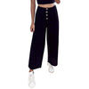 Womens Palazzo Flared Wide Leg Pants High Waist Loose Culottes Button Decor Long Trousers Baggy Pleated Ruffle Capris Vestidos