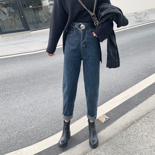 Jeans Women High Waist Harem Classic Vintage All-match 2XL Loose Plus Velvet BF Daily Harajuku Womens Trousers Fashion Ulzzang