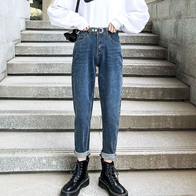 Jeans Women High Waist Harem Classic Vintage All-match 2XL Loose Plus Velvet BF Daily Harajuku Womens Trousers Fashion Ulzzang