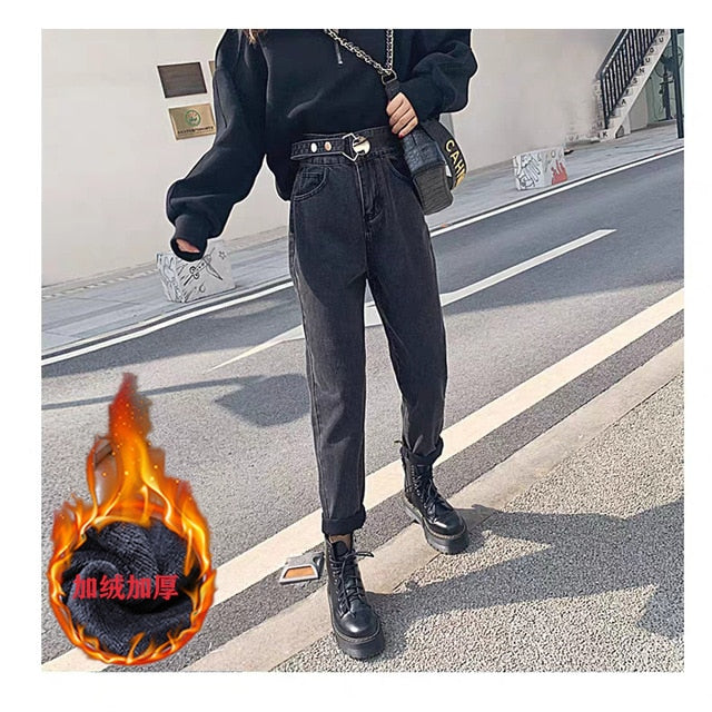 Jeans Women High Waist Harem Classic Vintage All-match 2XL Loose Plus Velvet BF Daily Harajuku Womens Trousers Fashion Ulzzang