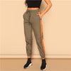 SHEIN Army Green Drawstring Waist Contrast Tape Side Utility Capris Pants Women Spring 2019 Casual Pocket Belted Trousers