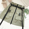 A Line Zipper Women Mini Cargo Skirts Pockets Sashes Bodycon Solid Ladies Short Skirt 2020 Summer Sexy Black Khaki Bottom Female