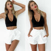 Women Summer Beach High Waist Shorts Stylish Ruffles Drawstring Loose Tie Belt Casual Solid Holiday Cotton Elastic Hot Shorts