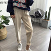 BGTEEVER Spring Thicken Women Pencil Pants Plus Size Wool Pants Female Autumn High Waist Loose Trousers Capris Good Fabric