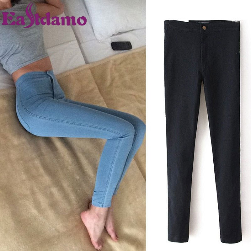 Eastdamo Slim Jeans For Women Skinny High Waist Jeans Woman Blue Denim Pencil Pants Stretch Waist Women Jeans Pants Plus Size