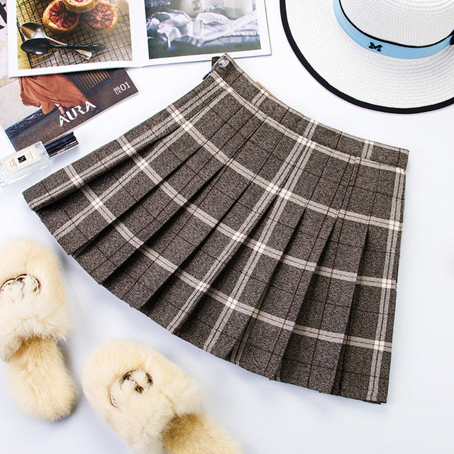 Plus Size Harajuku Short Skirt New Korean Plaid Skirt Women Zipper High Waist School Girl Pleated Plaid Skirt Sexy Mini Skirt