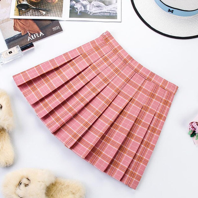 Plus Size Harajuku Short Skirt New Korean Plaid Skirt Women Zipper High Waist School Girl Pleated Plaid Skirt Sexy Mini Skirt