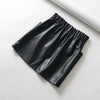 Women Skirts  Above Knee Mini Women's double pocket elastic waist PU Faux leather skirt Jupe Femme Faldas Mujer