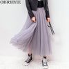 OHRYIYIE 2020 Spring Summer Vintage Skirts Womens Elastic High Waist Tulle Mesh Skirt Long Pleated Tutu Skirt Female Jupe Longue