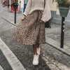 Simplee Vintage leopard print pleated skirts women punk rock korean skirt streetwear Drawstring elastic waist ladies midi skirts