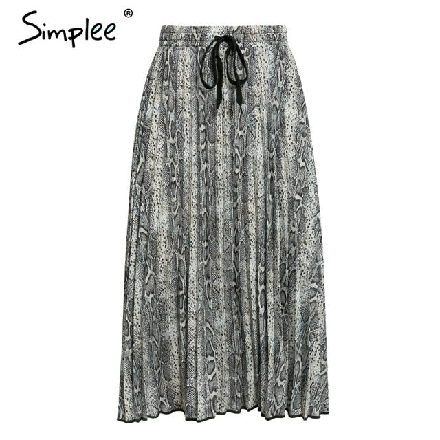 Simplee Vintage leopard print pleated skirts women punk rock korean skirt streetwear Drawstring elastic waist ladies midi skirts