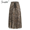 Simplee Vintage leopard print pleated skirts women punk rock korean skirt streetwear Drawstring elastic waist ladies midi skirts