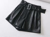 Women Black Orange Color PU Leather High Waist with Belt Wide Leg Faux Leather Shorts High Quality Winter Loose PU Shorts