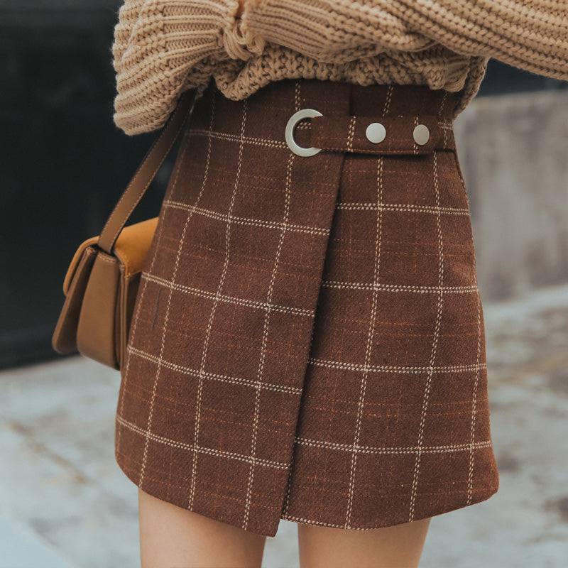 2020 Women'S Ulzzang Autumn And Winter Harajuku Thickened Woolen Plaid Retro Skirt Female Cute Japanese Kawaii Skirts For Women