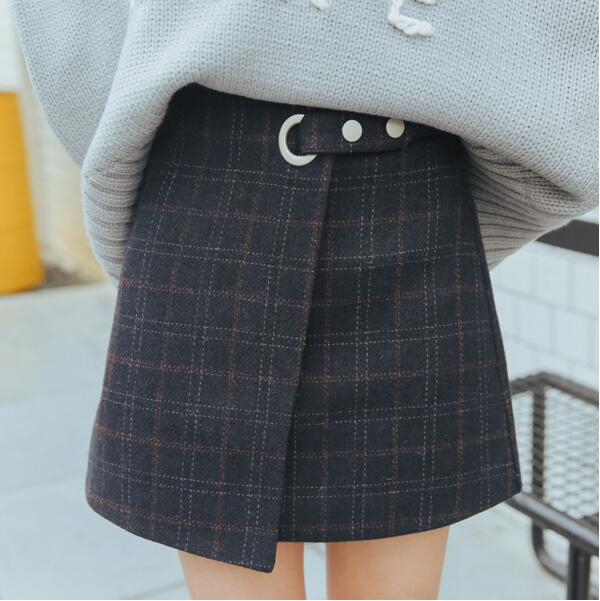 2020 Women'S Ulzzang Autumn And Winter Harajuku Thickened Woolen Plaid Retro Skirt Female Cute Japanese Kawaii Skirts For Women