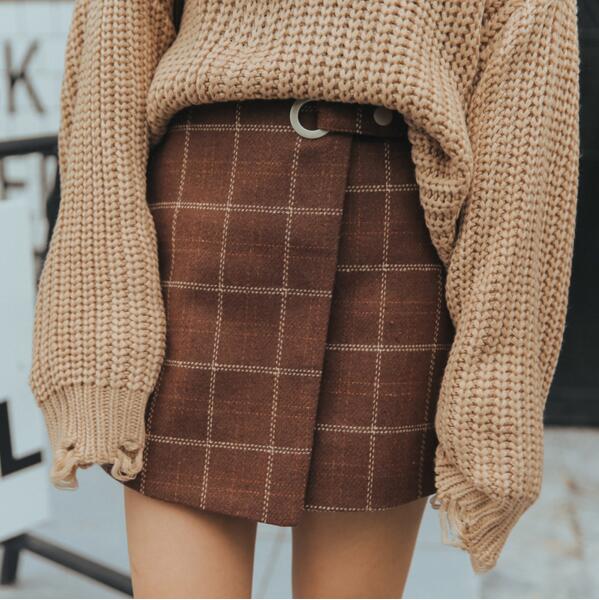 2020 Women'S Ulzzang Autumn And Winter Harajuku Thickened Woolen Plaid Retro Skirt Female Cute Japanese Kawaii Skirts For Women