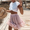 Simplee Casual polka dot mini women skirt High waist A line korean tassel pink summer skirt Sexy ruffle beach female skirts 2019