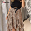 Conmoto 2019 High Waist Flounce Beach Women Skirts Polka Dot Feminino Summer Skirts Ruffles Asymmetrical Elegant Midi Skirt