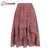 Conmoto 2019 High Waist Flounce Beach Women Skirts Polka Dot Feminino Summer Skirts Ruffles Asymmetrical Elegant Midi Skirt