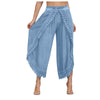 Lady Wear Mori Girl Elastic Waist Lace Crochet Wide Leg Pants Calf-length Cotton Trousers Hippie Boho Women Capris Pants