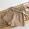 Flectit Women Paperbag Leather Shorts With Belt Front Pocket Fall Winter Faux Leather Wide Leg High Waist Shorts Khaki Outfit *