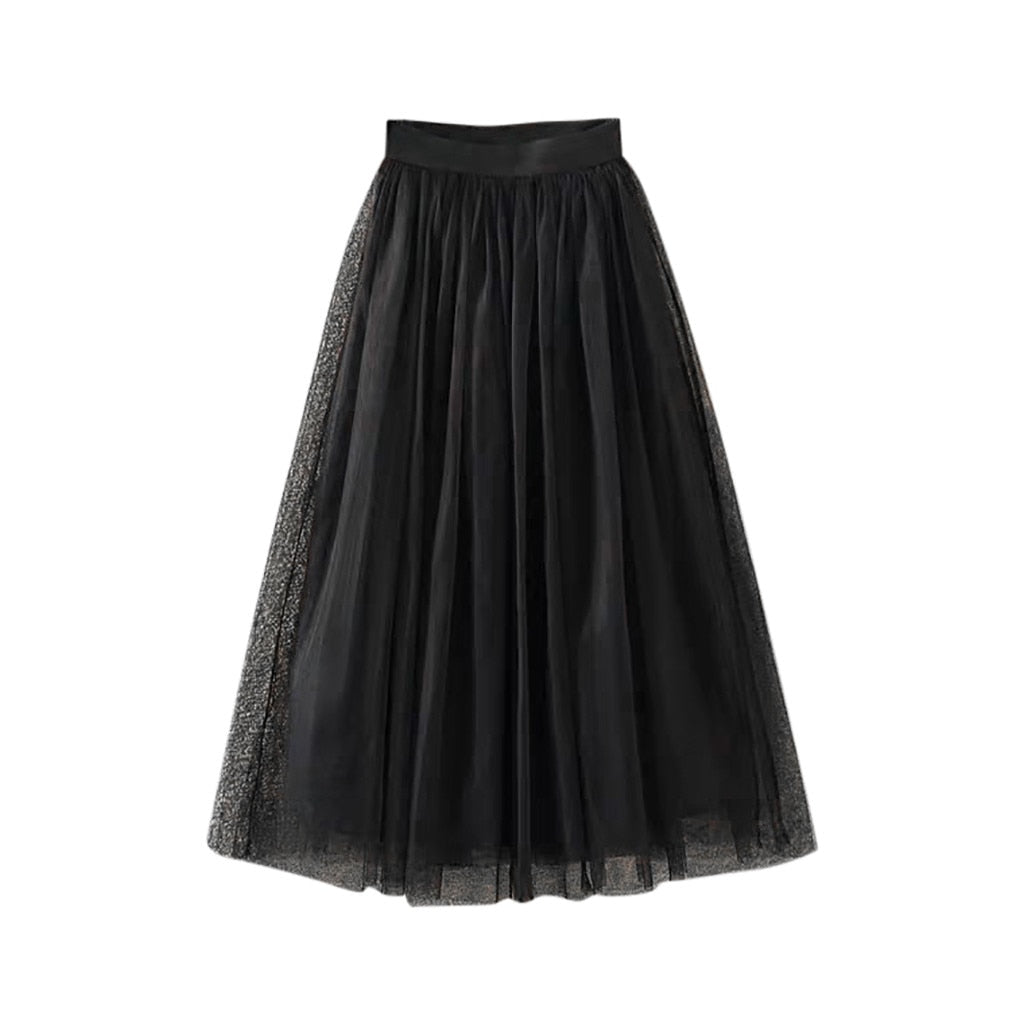 Fashion Womens Pleated Tulle Mesh Elastic High Waist Casual A-Line Long Skirts Dropshipping 2020 winter fashion Retro trend size