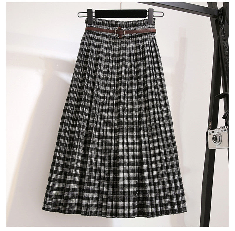 New 2019 autumn winter High Waisted thick maxi Skirt Pleated Skirts Vintage Plaid Skirt Free Shipping Plus Size 3xl