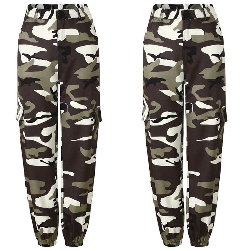 New Women Camo Cargo High Waist Hip Hop Trousers Pants Military Army Combat Camouflage Long Pants Hot Capris