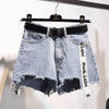 NiceMix Plus size Summer Letter Print stitching Denim Shorts 2019 Summer  women casual Mid Waist loose jeans Shorts females