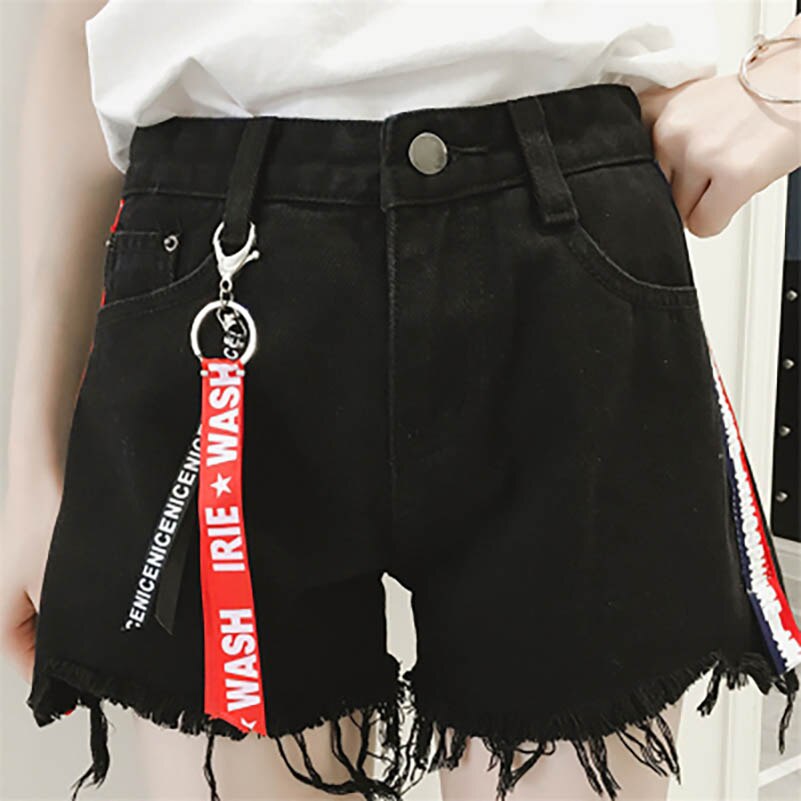 NiceMix Plus size Summer Letter Print stitching Denim Shorts 2019 Summer  women casual Mid Waist loose jeans Shorts females