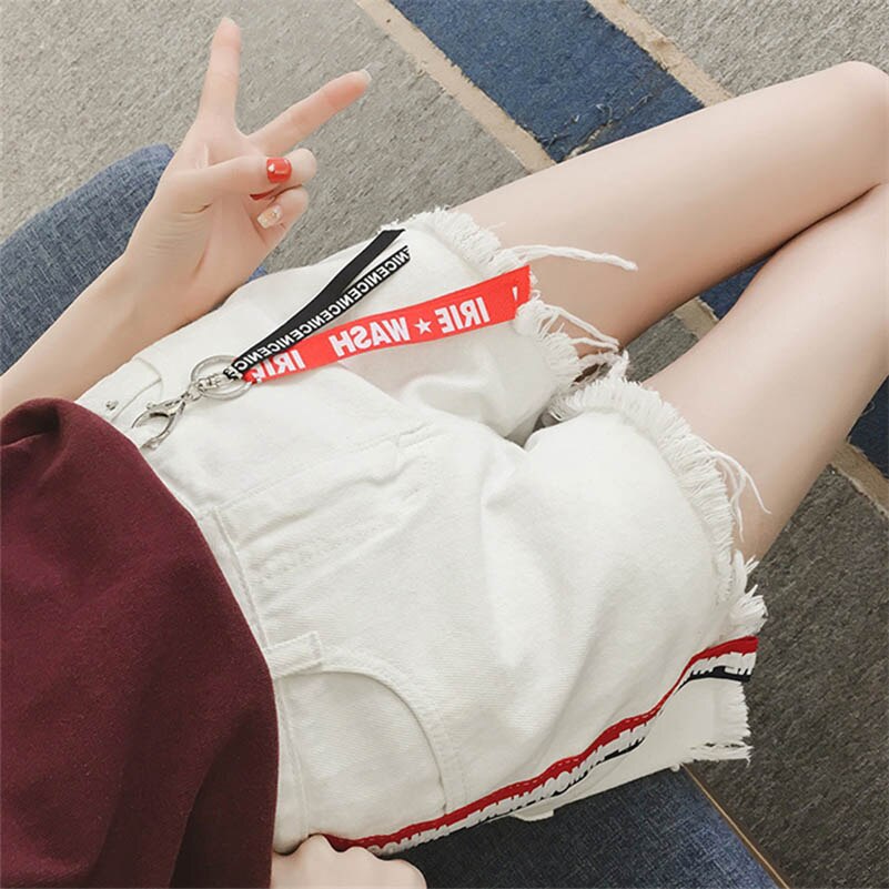 NiceMix Plus size Summer Letter Print stitching Denim Shorts 2019 Summer  women casual Mid Waist loose jeans Shorts females