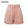 Affogatoo Casual summer pink shorts women Elegant Hollow out spring shorts Vintage party fashion holiday ladies bottom shorts