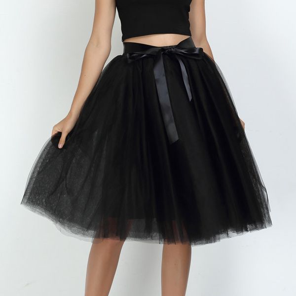 6Layers 65cm Fashion Tulle Skirt Pleated Tutu Skirts Womens Lolita Petticoat Bridesmaids Vintage Midi Skirt Jupe Saias faldas