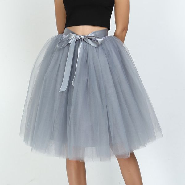 6Layers 65cm Fashion Tulle Skirt Pleated Tutu Skirts Womens Lolita Petticoat Bridesmaids Vintage Midi Skirt Jupe Saias faldas